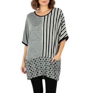 Miss Nikky Casual Geometric Mix Print Short Sleeve Longline Tunic Top XL Grey